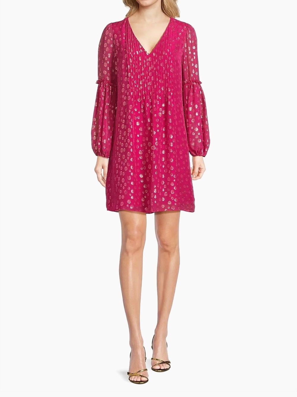 Lilly Pulitzer Fuchsia Metallic Dot V-Neck Shift Dress